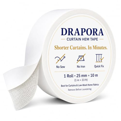 DRAPORA Hemming Tape for Curtains,No-Sew No-Iron Shortens Too-Long Drapes | Shorten too-long curtains without sewing or ironing. Keep the original length. Best for light-to-medium curtains.
