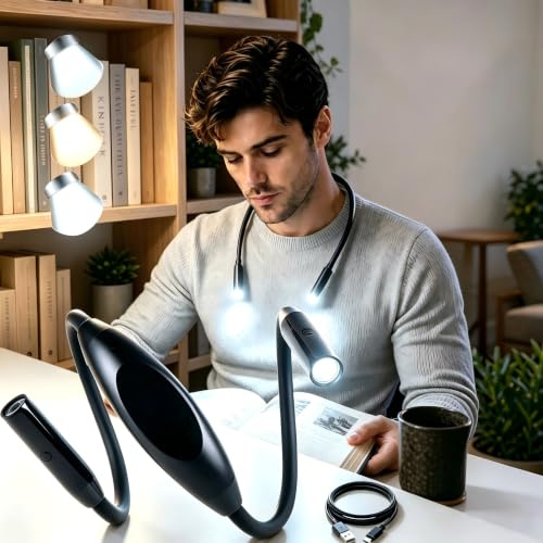Yeelight Neck Reading Light for Books, 3-Color & 4-Brightness Book Light for Reading, Rechargeable 1000mAh USB-C Reading Light, Ultra-Lightweight 110g Hands Free for Bed, Knitting, Repairing