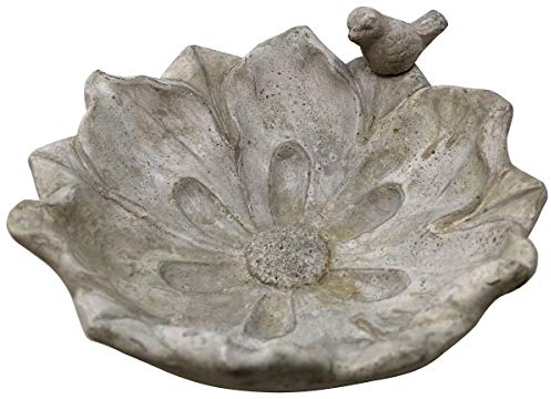 Vogeltränke Blüte mit Spatz, 26 x 9,5 cm, Vogel-Tränke Blume Trinkschale Vogelbad Garten