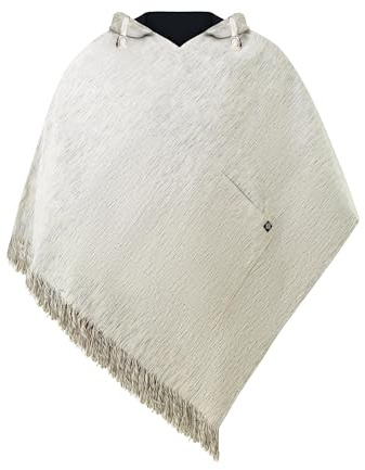 virblatt Herrponcho i 100% bomull, mexikansk poncho, baja, huvtröja, poncho, pancho, tröja, ”drug rug”, cape, ull, Fläckig vit, L/XL