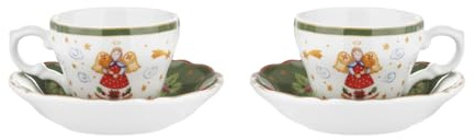 Kasanova Juego de 2 tazas de café con borde verde navideño