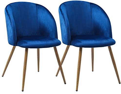buybyroom 2 Stück Esszimmerstuhl Wohnzimmerstuhl Polsterstühle Küchenstuhl aus Samt mit Rückenlehne für Küche Esszimmer Wohnzimmer Schlafzimmer,Blau