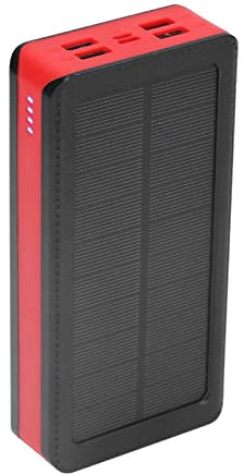 LED Solar Power Bank 30000mAh Solarladdare med Stor Kapacitet med 4 USB-snabbladdningar, 3 Ljuslägen, för Klättring, Röd