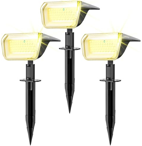 Linkind 60-Led Solar Strahler für außen Warmweiß 800Lm, Extra-lange Leuchtdauer & Intelligent Entladung, 3000K Solar Gartenleuchte mit Lade-Anzeige, IP67 LED Solar Gartenstrahler Solarlichter, 3 Stück