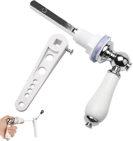 HLBKPX Ceramic Flush Handle - Rust-Resistant Chrome Plated for UK Bathrooms, Universal Fit Cistern Lever with Anti-Slip Grip, Traditional Design WC Tank Handle Replacement