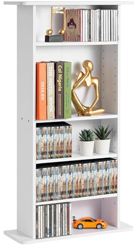 VEVOR Armoire de Rangement CD/DVD à 5 Couches, étagère réglable à DVD pouvant contenir jusqu'à 240 CD, protège et organise Les Collections de Musique, de Films, de Jeux vidéo ou de Souvenirs, Blanc