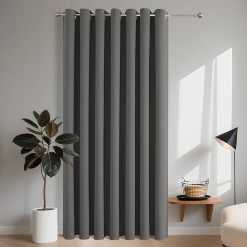 Joydeco Cortinas opacas, 1 unidad, cortina para puerta, cortina con ojales, térmica, protección contra el frío, protección contra el calor, aislamiento acústico para dormitorio, salón (gris claro, 1 x
