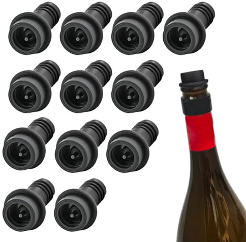 12-Pack Silicone Wine Stoppers - Vacuum Seal Wine Savers & Preservers - Reusable Bottle Sealers to Keep Wine Fresh (Black, Universal Fit for Most Bottles) - Gift for Wine Lovers