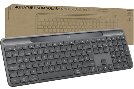 Logitech Signature Slim Solar+ K980 for Business, Teclado inalámbrico, Escritura discreta, Receptor Seguro, Bluetooth, Windows, Mac, QWERTY ESP - Grafito