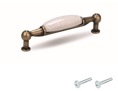 cyclingcolors 1x Poignée de meuble vintage zamak finition nickel porcelaine céramique entraxe 96 mm tiroir armoire avec vis