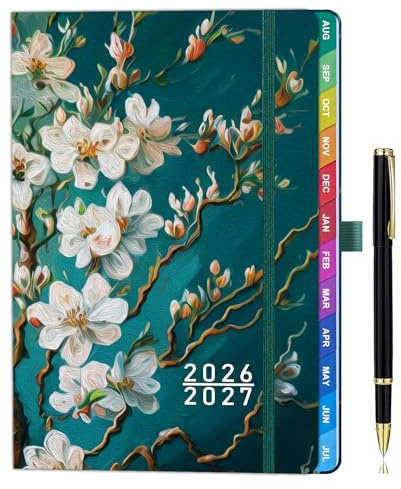 ZXHQ Lehrerplaner/Schulplaner 2026–2027 A5+, Praktischer Lehrerkalender mit Monatsübersicht, Farbig Gestaltete Innenseiten & Monatsregister, Hardcover, Innentasche, 208 Seiten, 16,5 x 22 cm, Türkis