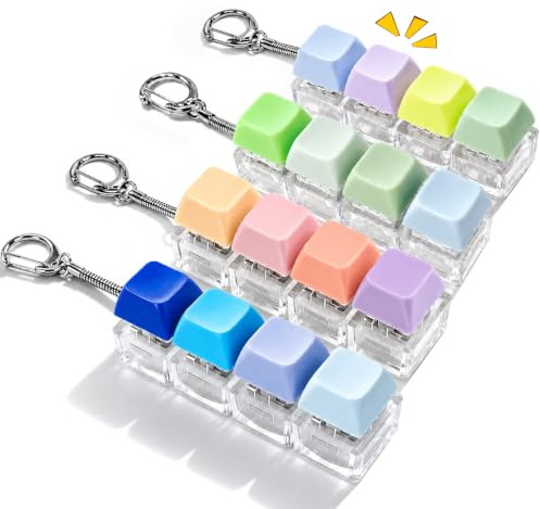 Quelcc 4 stycken Fidget Toys Tangentbord, Fidget Clicker-tangentbord, Fidget Keyring, 4 färger Anti-stress Toy, Anti-stress Nyckelring, för Stresslindring Pass Tid