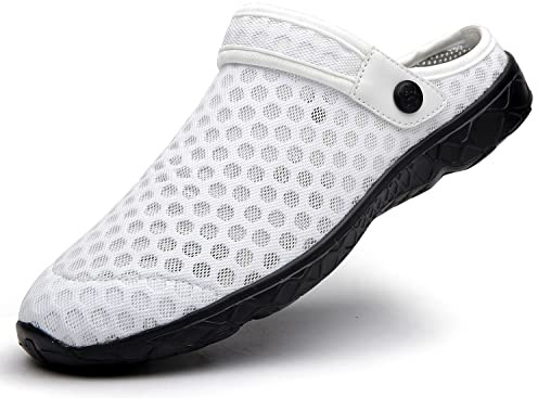 Mens Womens Clogs Garden Shoes Breathable Mesh Slippers Beach Sandals Outdoor Sports Casual Summer Flip Flops, E White, 4 UK, 37 EU