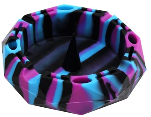 ooDuo Silicone Geometric Ashtray (Black/Blue/Purple) | Unbreakable Multipurpose Portable Storage Tray with Glass-Friendly Tapping Center