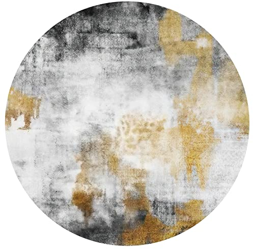 Rururug Teppich Rund für Küchen Frühstücksecke Wohnzimmer Schlafzimmer Weicher Kurzflor Anti-Rutsch waschbar Modernes Design,abstrakt Gold gelb schwarz grau,Round ø100cm