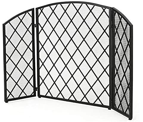 3-Panel-Kaminschutzgitter mit Netzabdeckung, Baby-Haustier-Sicherheits-Feuerschutzgitter für drinnen und draußen, Schmiedeeisen, 2 Farben (Color : Gold) (Black XXL) Needed