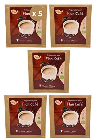 FRANCE DÉLICES - Préparation Pâtisserie Pour Flan Au Café Bio - Dessert Ou Goûter Gourmand Et Naturel - Prêt En 5min - Fabrication Artisanale En France - Sans Gluten - 4 Pers. - 5 Sachets De 40g