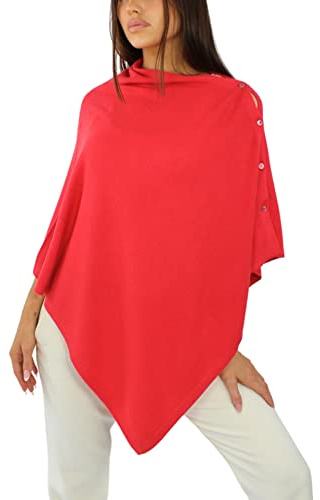 Win's Mixad kashmirponcho för kvinnor - tillverkad i Italien, körsbärsröd, One size