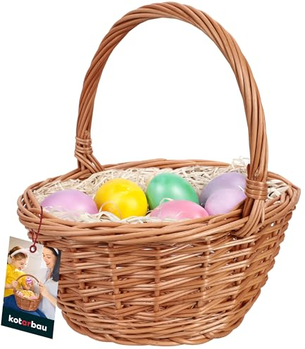 KOTARBAU Weidenkorb mit Henkel rund braun 22 x 17,5 x 25 cm - Klassischer Weidenkorb für Ostern, Picknick, Einkaufen oder Aufbewahrung
