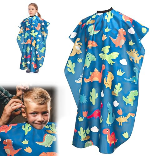 Tapvai 1 Stück Friseurumhang Kinder 135 x 88 cm, Verstellbarer Kleiner Dinosaurier Muster Umhang Friseur, Professioneller Cape, Friseur Umhang für Jungen und Mädchen Erwachsene Friseursalon Zubehör