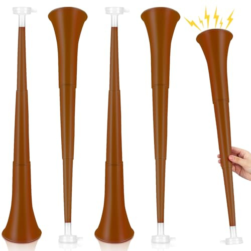 Lenwen 4 bocinas plegables para estadio, 61 cm, Vuvuzela de plástico, bocina de soplado, para eventos deportivos, juegos de graduación, escuela, deportes, fiestas, accesorios (marrón)