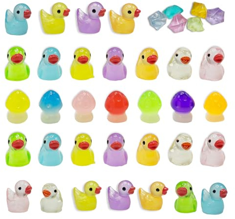 SJUIEO 100 piezas de pato amarillo luminoso, mini adornos para animales, setas, decoración de piedra para micro adornos de paisaje