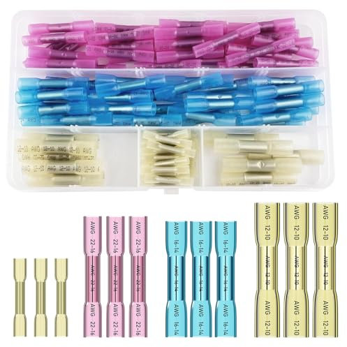 Legpador 100 Piezas Conectores de Cable Termoretractil, Terminales Eléctricos Termorretráctiles, Conector a Tope Termorretráctil Empalme Eléctrico, (Rosa, Azul, Amarillo) para Automotriz, Marino