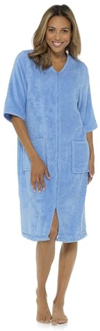 GM Apparel Peignoir de bain à fermeture éclair pour femme - Robe de chambre 100 % coton pour dames en éponge - Serviettes très absorbantes, bleu, 40-42