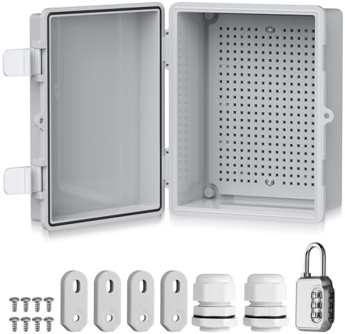 EYPINS Vattentät fördelningsbox IP67, kopplingsdosa vattentät ABS-plasthölje utomhus eluttag, växellåda, strömlåda med monteringstillbehör 22 x 17 x 11 cm | grått kopplingsskåp