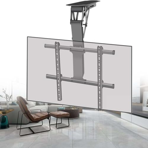 Motorized Ceiling TV Mount with Rotation, Electric Lift for Flat and Curved Screens, Flexible Floor and Ceiling Setup