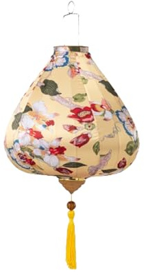 Farol Oriental de Seda, Farol - Farol de Seda Ovalado con diseño Floral Vintage, Farol for Festival de Primavera, Farol Chino Oriental Colgante de Tela(Yellow,16 Inch)