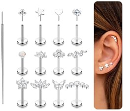 MILACOLATO 16G/18G/20G Piercing Tragus Kirurgiskt stål Kvinnor Utan Tragus Rostfritt stål Piercing Örhängen Näsa Guld Brosk Hypoallergen Piercing Öra Helix Läpp Guld/Silver 6/8 mm