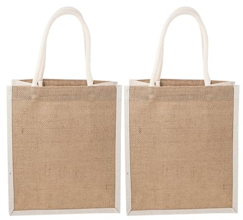 MOLUCKFU 2 pezzi Borsa Tote in Juta con Manici da Riutilizzabili Shopper Spesa e Regalo Resistente e Versatile per Uso Quotidiano e Feste