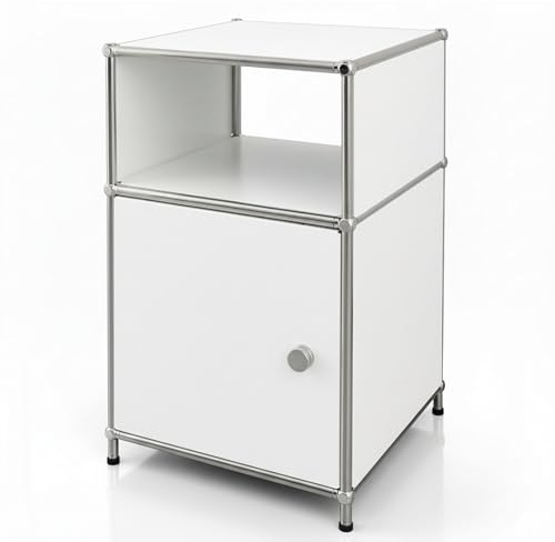 Floordirekt Concept Epure MK-040 - Estantería de metal, mesa auxiliar, color blanco, cromo, 65 x 40 cm, sistema modular de ranuras en diseño moderno, estantería de metal para salón, oficina, pasillo