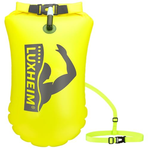 LUXHEIM 2-pack simning boj draggserflotta för öppet vatten simning väl synlig simmare torrväska vattentät uppblåsbar PVC dragsplät för triathlons