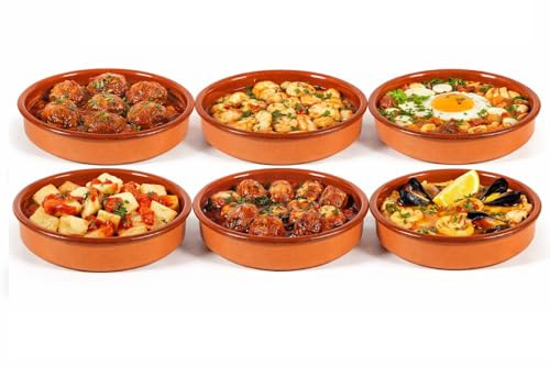 Cazuela de Barro RUSTICA Estilo Tradicional, 16 cm, Pack de 6 Unidades, Terracota