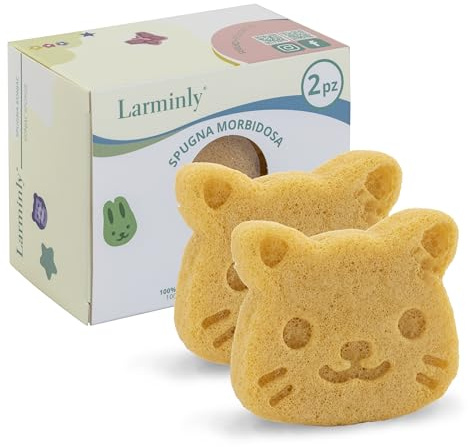 Larminly Spugnetta Konjac Baby Fibra di Origine Naturale Delicata Morbida Bagnetto Neonato Pulizia Pelle Sensibile Viso Bambini (giallo)