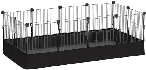 PawHut Enclos pour Petits Animaux, Cage à Lapin modulable, 12 Panneaux avec Tapis étanche, Parc clôture pour Animaux, intérieur et extérieur pour cochons d'Inde, Lapins, hérissons, en Acier, Noir