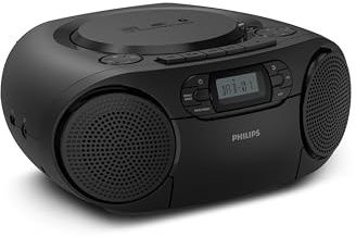 Philips TAZ2500 CD Soundmachine portatile lettore cassette, Radio DAB+/FM, Bluetooth 6.0, Riproduzione USB, Ingresso audio, Boost bassi dinamici, Altoparlanti stereo, Alimentazione CA/Batteria – Nero