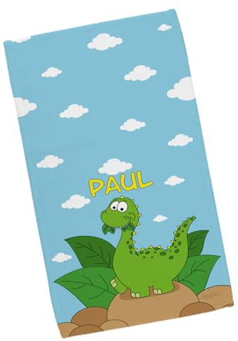 Striefchen® Dino-Starkes Kinderhandtuch mit Wunschnamen und unserem niedlichen Dinosaurier 50 x 100 cm