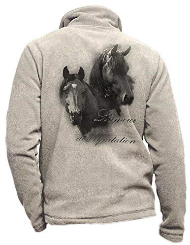 Pets-easy Blouson en Polaire Beige personnalisé avec Un Cheval Noir - Ensemble d'équitation Taille 3XL