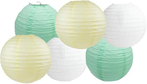 Paper Lanterns Mix Color Packs of 6 Round Paper Lanterns Lampshade (Mint Ivory Shade, 12 (30 Cm))