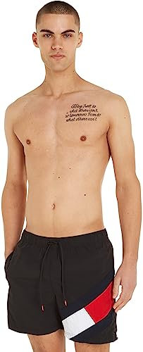 Tommy Hilfiger Bañador para Hombre Sf Medium Drawstring Pernera Larga, Negro (Black), S