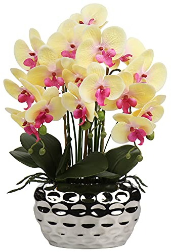 Kunstpflanze Orchideen Künstliche Deko Blumen Kunstblumen Wie Echt Mit Real-Touch Blüten im Keramiktopf Tischdeko Fensterbank Deko, Höhe 44 cm, Gelb