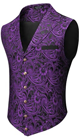 COOFANDY Gilet de costume pour homme avec motif cachemire floral victorien gothique steampunk formel gilet de smoking avec revers crantés, violet, Large