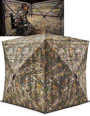 TIDEWE Hunting Blind 270°See Through with Carrying Bag for Turkey Hunting, Pop Up Ground Blinds, Portable Resilient Hunting Tent (3-4 Person)