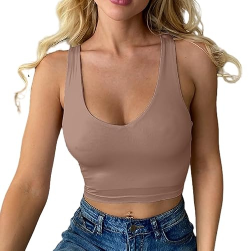 Haibang Débardeur Femme Crop Top Sexy Crop Tank Tops sans Manches à Col V Profond Sports Camisole Slim Fit Caraco Chic et Élégant Basiques Yoga Fitness Haut Classics Tee Shirt