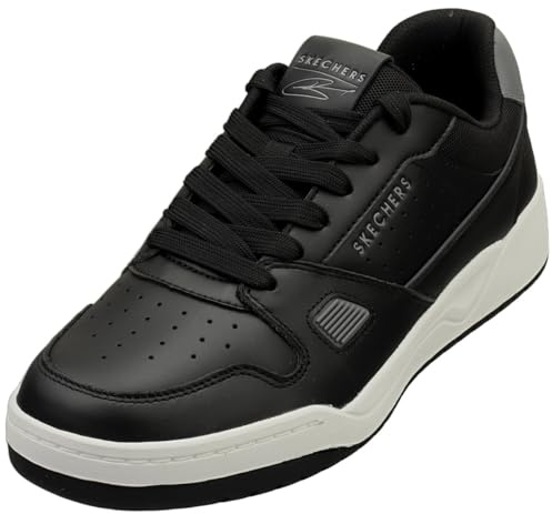 Skechers Sneaker Koopa Harry Kane Court da Uomo, Pelle Nera Camoscio Mesh Grigio Trim, 44 EU