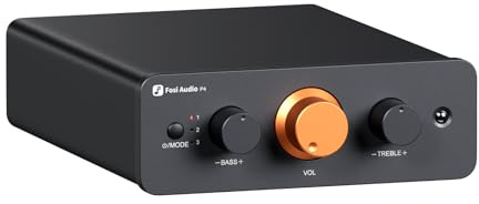 Fosi Audio P4 Mini Preamp with 3 RCA Inputs, Home Audio Stereo Pre amp for Amplifier/Active Subwoofer/Speakers, Preamplifier with 3-Level Adjustable Gain 3/6/9 dB, Bass and Treble Control
