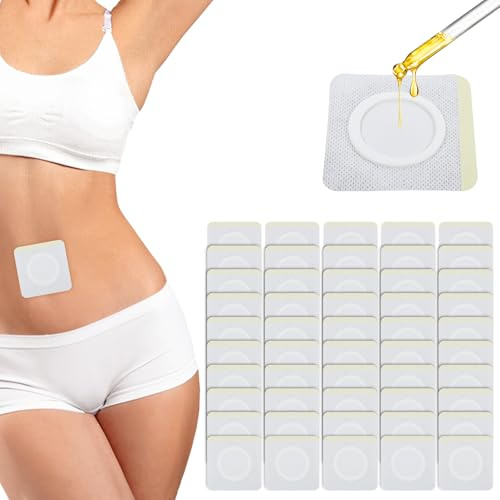 Piriuuo 50 parches de aceite de ricino, 8 x 8 cm, paquetes de aceite de ricino, autoadhesivos, envoltura de ricino, envoltura para ombligo, aceite de ricino, absorbente, tela no tejida para usar en